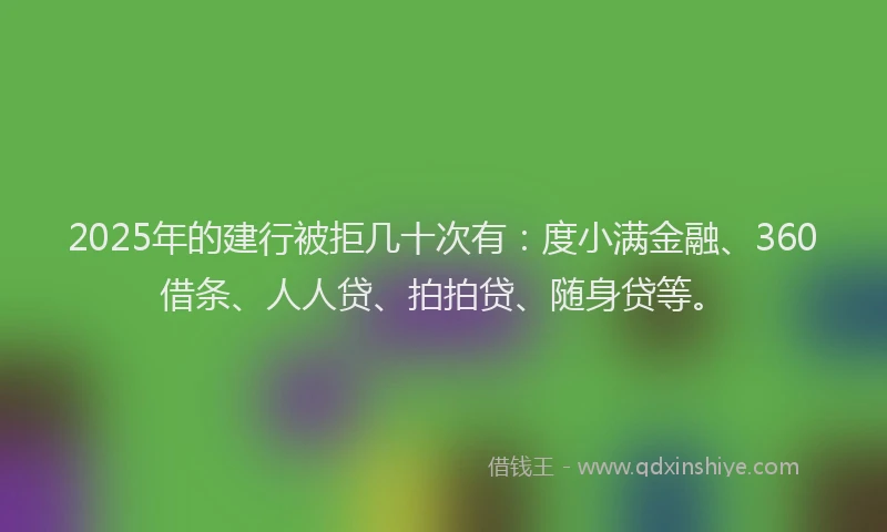 2025年的建行被拒几十次有：度小满金融、360借条、人人贷、拍拍贷、随身贷等。