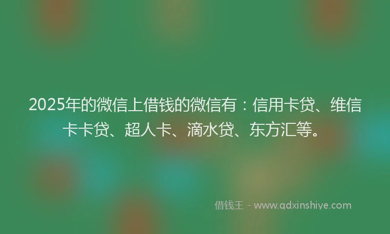 2025年的微信上借钱的微信有：信用卡贷、维信卡卡贷、超人卡、滴水贷、东方汇等。