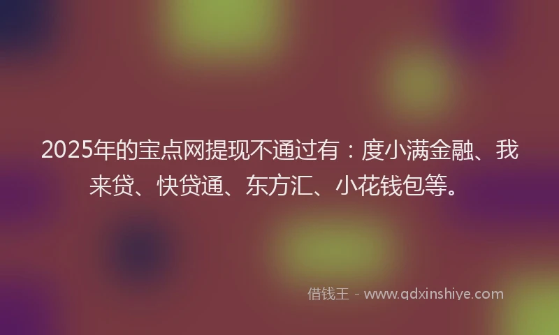 2025年的宝点网提现不通过有：度小满金融、我来贷、快贷通、东方汇、小花钱包等。
