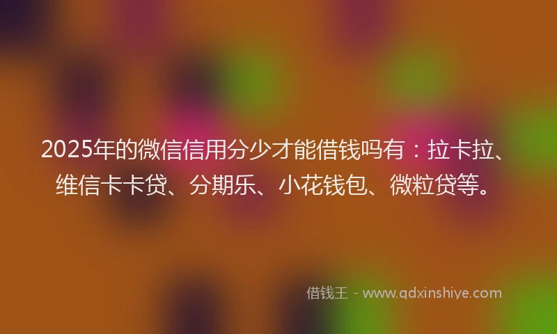 2025年的微信信用分少才能借钱吗有：拉卡拉、维信卡卡贷、分期乐、小花钱包、微粒贷等。