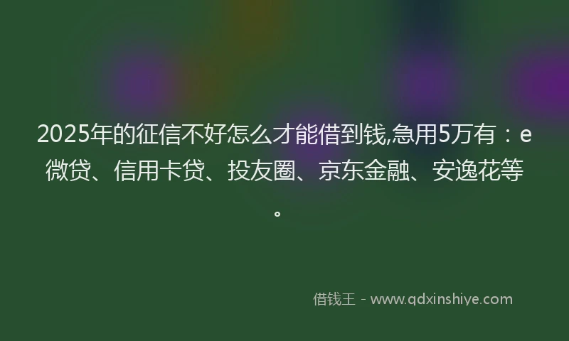 2025年的征信不好怎么才能借到钱,急用5万有：e微贷、信用卡贷、投友圈、京东金融、安逸花等。