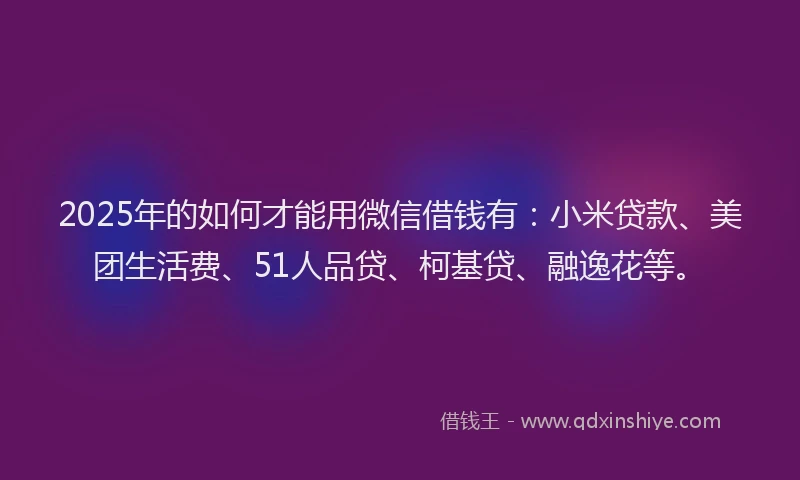 2025年的如何才能用微信借钱有：小米贷款、美团生活费、51人品贷、柯基贷、融逸花等。
