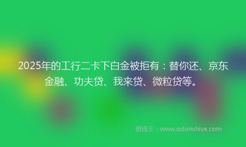 2025年的工行二卡下白金被拒有：替你还、京东金融、功夫贷、我来贷、微粒贷等。