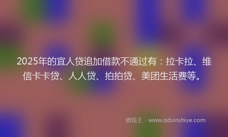 2025年的宜人贷追加借款不通过有：拉卡拉、维信卡卡贷、人人贷、拍拍贷、美团生活费等。