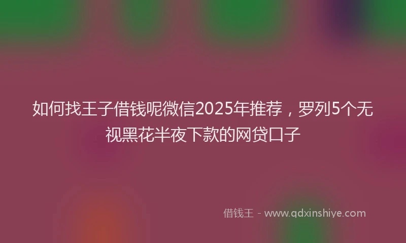 如何找王子借钱呢微信2025年推荐，罗列5个无视黑花半夜下款的网贷口子