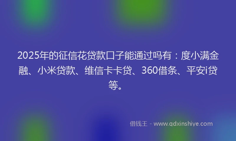 2025年的征信花贷款口子能通过吗有：度小满金融、小米贷款、维信卡卡贷、360借条、平安i贷等。