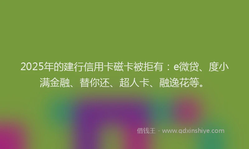 2025年的建行信用卡磁卡被拒有：e微贷、度小满金融、替你还、超人卡、融逸花等。