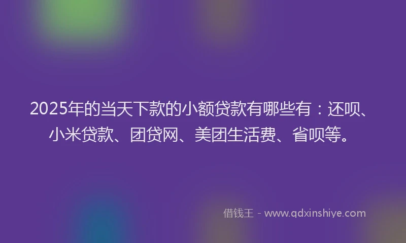 2025年的当天下款的小额贷款有哪些有：还呗、小米贷款、团贷网、美团生活费、省呗等。