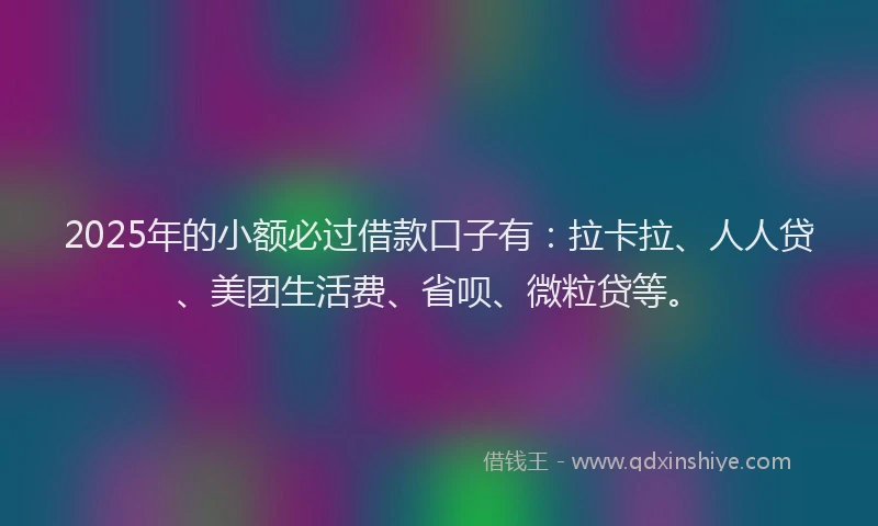 2025年的小额必过借款口子有：拉卡拉、人人贷、美团生活费、省呗、微粒贷等。