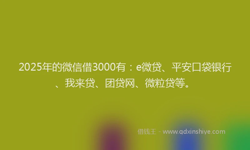 2025年的微信借3000有：e微贷、平安口袋银行、我来贷、团贷网、微粒贷等。