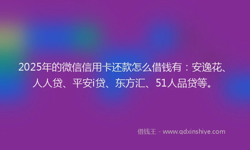2025年的微信信用卡还款怎么借钱有：安逸花、人人贷、平安i贷、东方汇、51人品贷等。