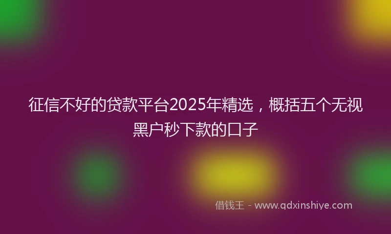 征信不好的贷款平台2025年精选，概括五个无视黑户秒下款的口子
