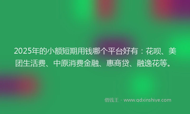 2025年的小额短期用钱哪个平台好有：花呗、美团生活费、中原消费金融、惠商贷、融逸花等。
