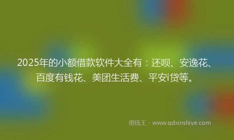 2025年的小额借款软件大全有：还呗、安逸花、百度有钱花、美团生活费、平安i贷等。