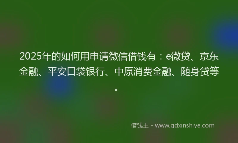 2025年的如何用申请微信借钱有：e微贷、京东金融、平安口袋银行、中原消费金融、随身贷等。