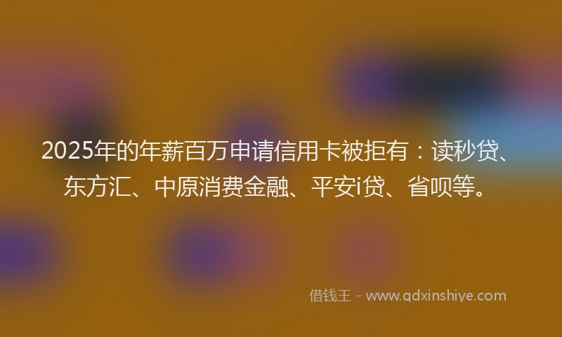 2025年的年薪百万申请信用卡被拒有：读秒贷、东方汇、中原消费金融、平安i贷、省呗等。