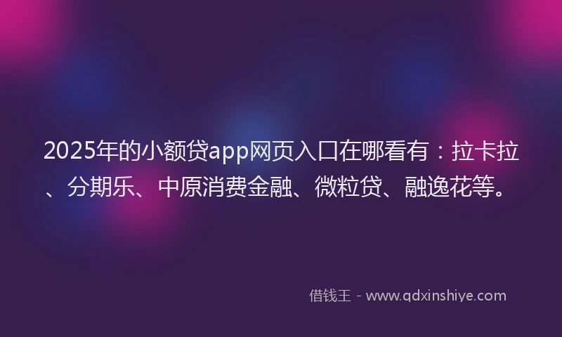 2025年的小额贷app网页入口在哪看有：拉卡拉、分期乐、中原消费金融、微粒贷、融逸花等。