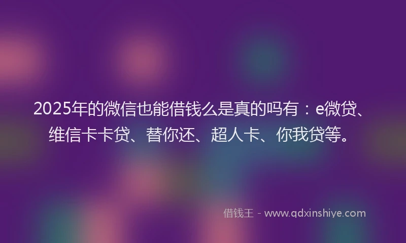2025年的微信也能借钱么是真的吗有：e微贷、维信卡卡贷、替你还、超人卡、你我贷等。