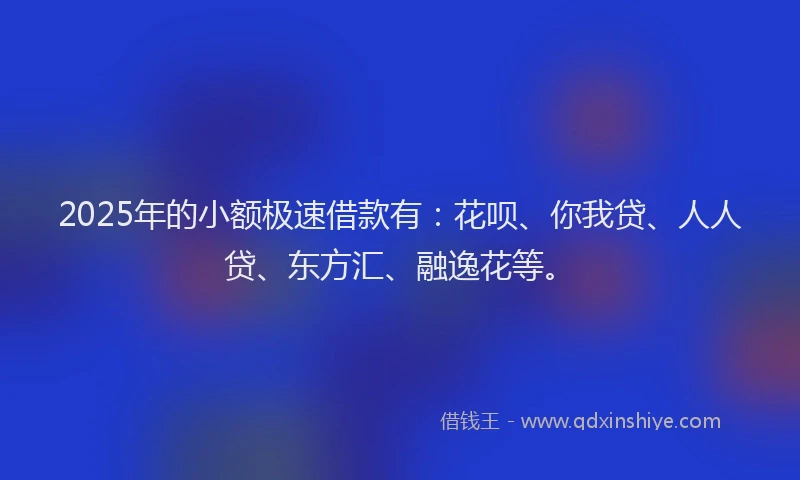 2025年的小额极速借款有：花呗、你我贷、人人贷、东方汇、融逸花等。