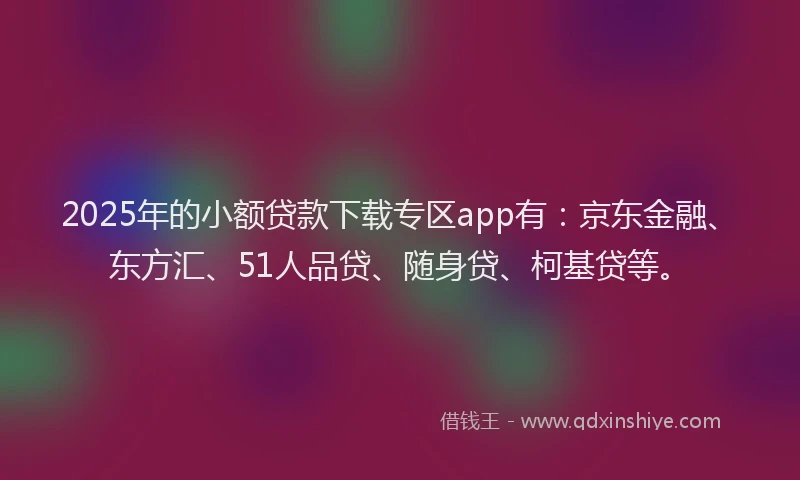 2025年的小额贷款下载专区app有：京东金融、东方汇、51人品贷、随身贷、柯基贷等。