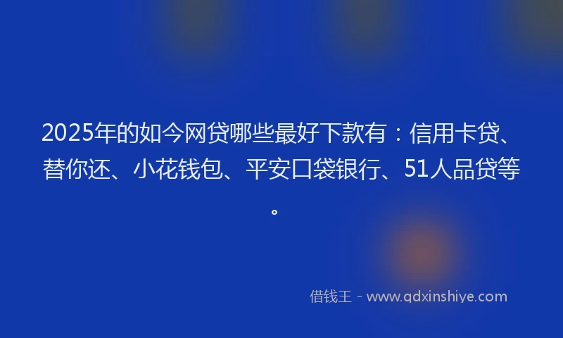 2025年的如今网贷哪些最好下款有：信用卡贷、替你还、小花钱包、平安口袋银行、51人品贷等。