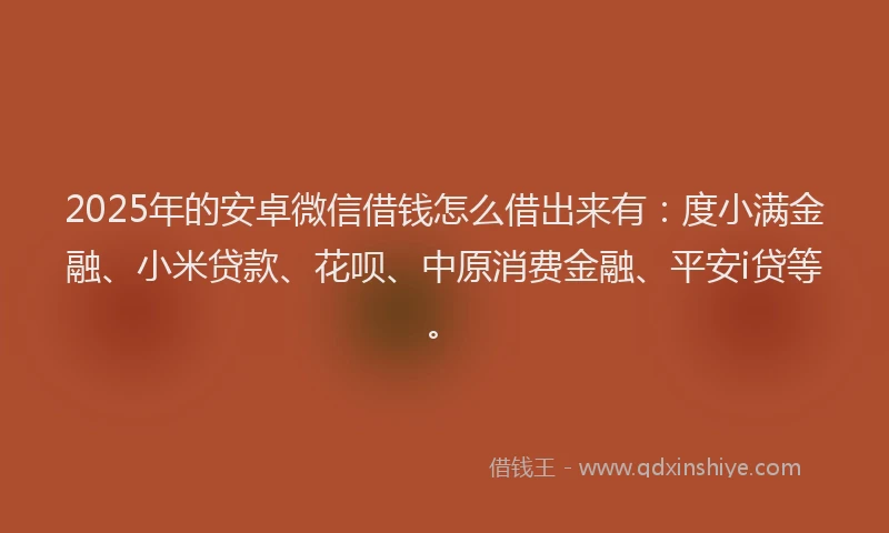 2025年的安卓微信借钱怎么借出来有：度小满金融、小米贷款、花呗、中原消费金融、平安i贷等。