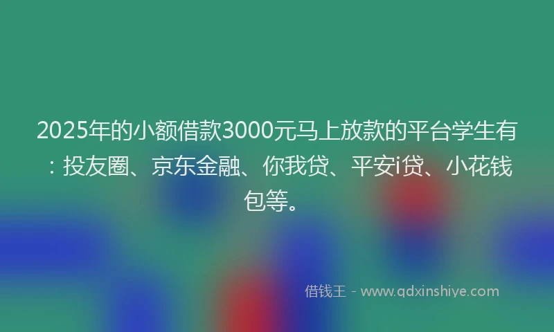 2025年的小额借款3000元马上放款的平台学生有：投友圈、京东金融、你我贷、平安i贷、小花钱包等。