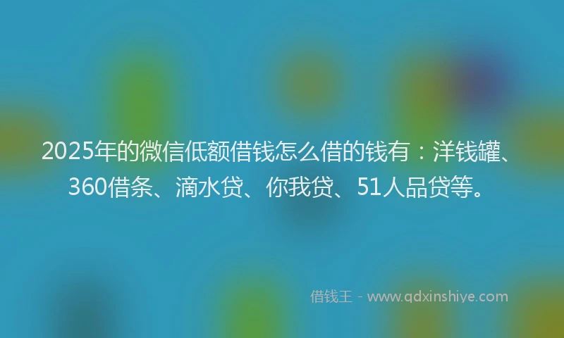 2025年的微信低额借钱怎么借的钱有：洋钱罐、360借条、滴水贷、你我贷、51人品贷等。