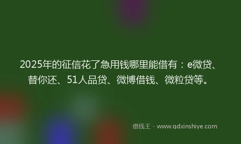 2025年的征信花了急用钱哪里能借有：e微贷、替你还、51人品贷、微博借钱、微粒贷等。
