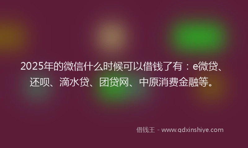 2025年的微信什么时候可以借钱了有：e微贷、还呗、滴水贷、团贷网、中原消费金融等。