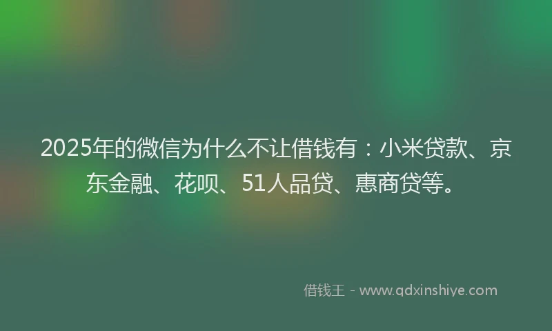 2025年的微信为什么不让借钱有：小米贷款、京东金融、花呗、51人品贷、惠商贷等。