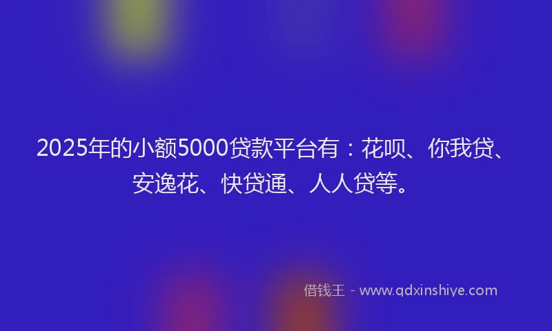 2025年的小额5000贷款平台有：花呗、你我贷、安逸花、快贷通、人人贷等。