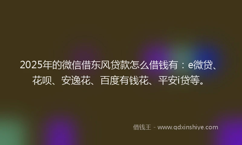 2025年的微信借东风贷款怎么借钱有：e微贷、花呗、安逸花、百度有钱花、平安i贷等。