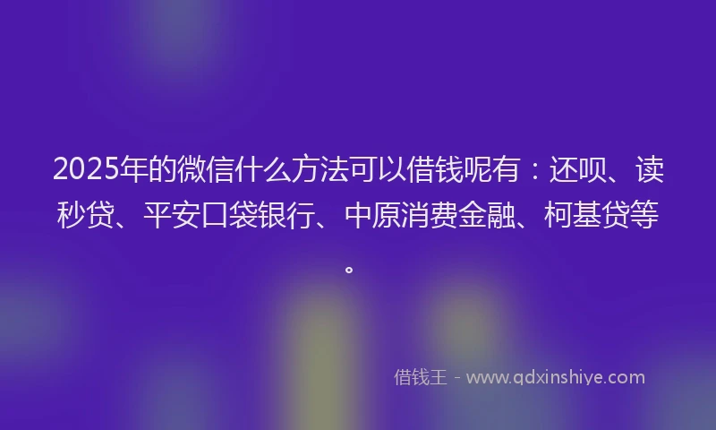 2025年的微信什么方法可以借钱呢有：还呗、读秒贷、平安口袋银行、中原消费金融、柯基贷等。