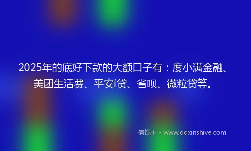 2025年的底好下款的大额口子有：度小满金融、美团生活费、平安i贷、省呗、微粒贷等。