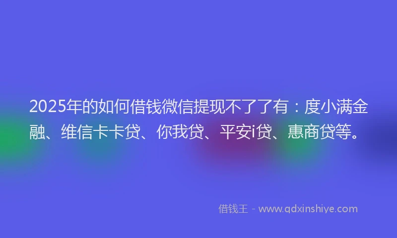 2025年的如何借钱微信提现不了了有：度小满金融、维信卡卡贷、你我贷、平安i贷、惠商贷等。