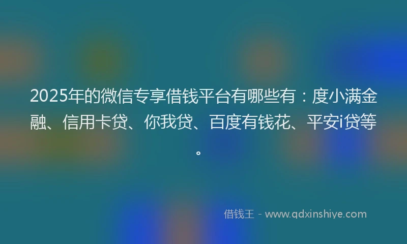 2025年的微信专享借钱平台有哪些有：度小满金融、信用卡贷、你我贷、百度有钱花、平安i贷等。