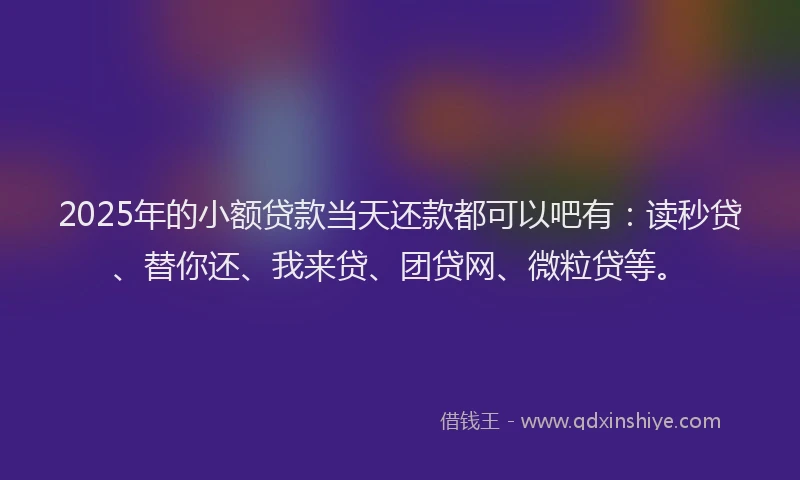 2025年的小额贷款当天还款都可以吧有：读秒贷、替你还、我来贷、团贷网、微粒贷等。