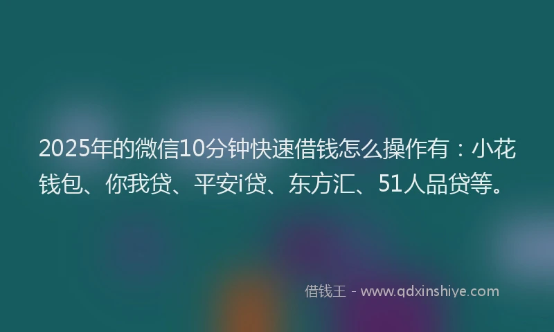 2025年的微信10分钟快速借钱怎么操作有：小花钱包、你我贷、平安i贷、东方汇、51人品贷等。