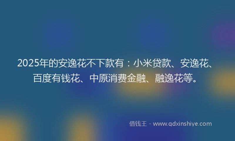 2025年的安逸花不下款有：小米贷款、安逸花、百度有钱花、中原消费金融、融逸花等。