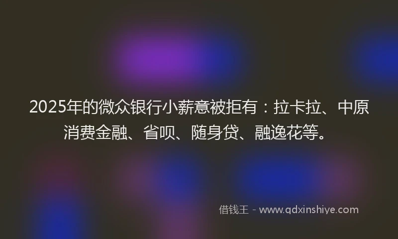 2025年的微众银行小薪意被拒有：拉卡拉、中原消费金融、省呗、随身贷、融逸花等。
