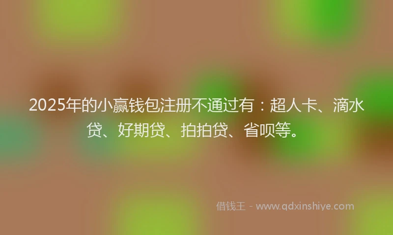 2025年的小赢钱包注册不通过有：超人卡、滴水贷、好期贷、拍拍贷、省呗等。