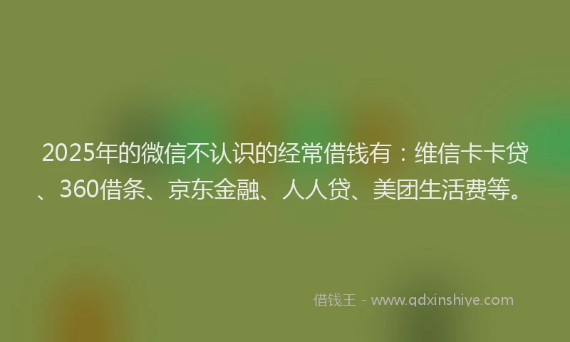 2025年的微信不认识的经常借钱有：维信卡卡贷、360借条、京东金融、人人贷、美团生活费等。