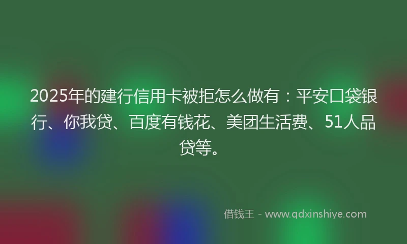 2025年的建行信用卡被拒怎么做有：平安口袋银行、你我贷、百度有钱花、美团生活费、51人品贷等。
