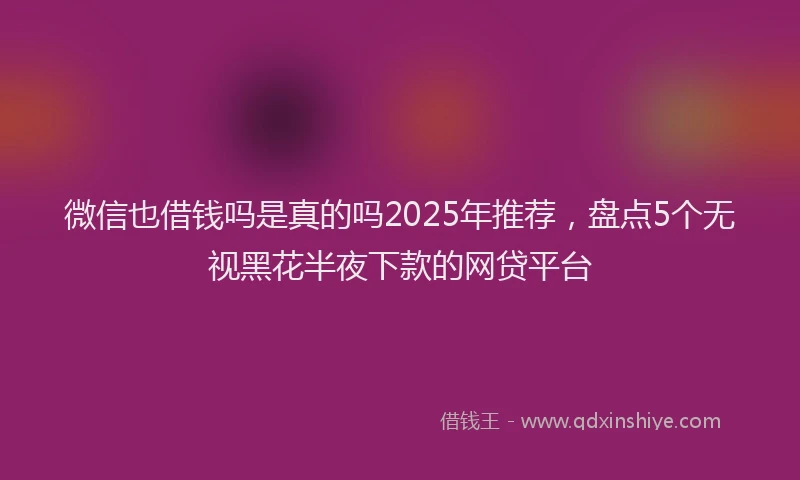 微信也借钱吗是真的吗2025年推荐，盘点5个无视黑花半夜下款的网贷平台