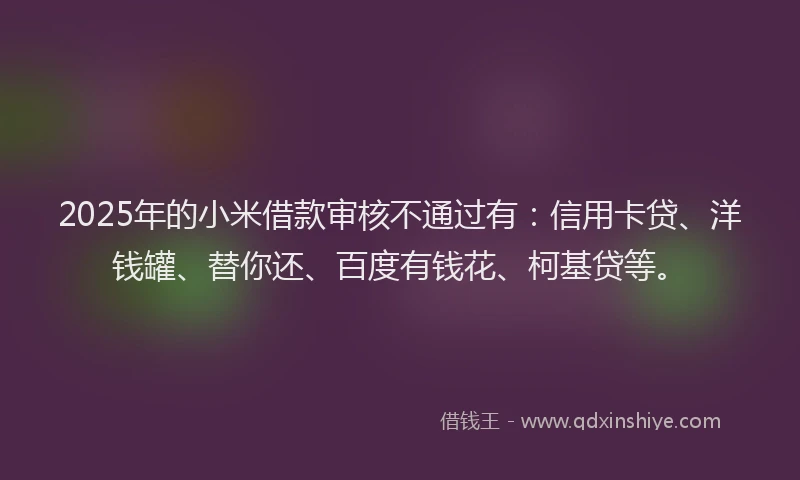 2025年的小米借款审核不通过有：信用卡贷、洋钱罐、替你还、百度有钱花、柯基贷等。