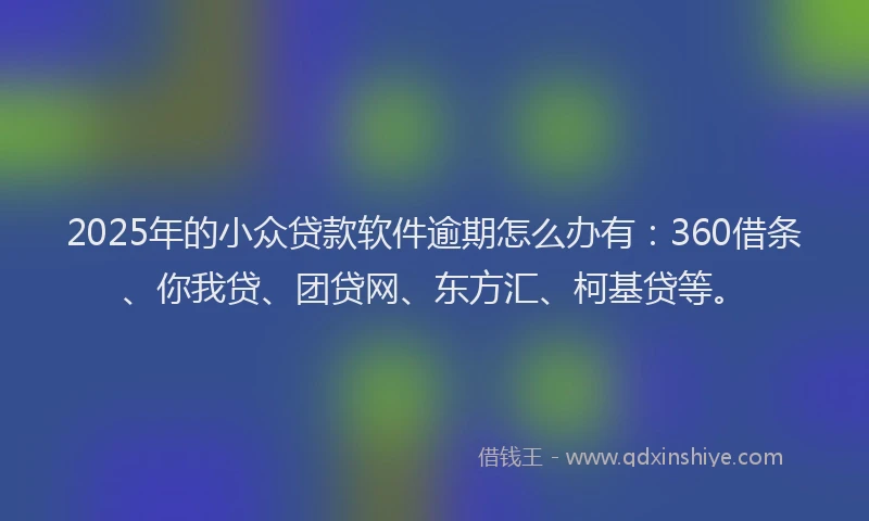 2025年的小众贷款软件逾期怎么办有：360借条、你我贷、团贷网、东方汇、柯基贷等。