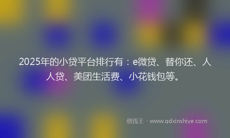2025年的小贷平台排行有：e微贷、替你还、人人贷、美团生活费、小花钱包等。
