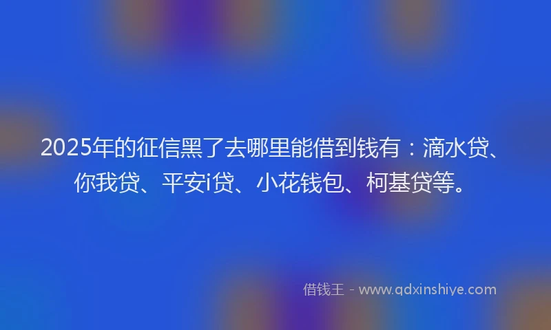 2025年的征信黑了去哪里能借到钱有：滴水贷、你我贷、平安i贷、小花钱包、柯基贷等。