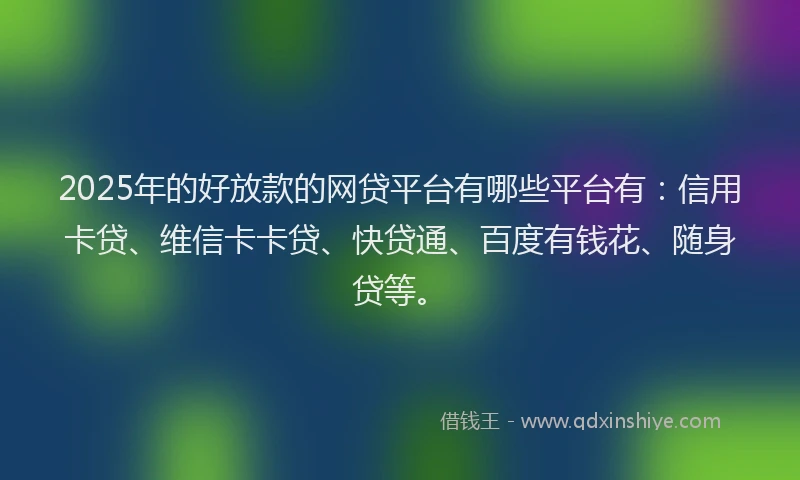 2025年的好放款的网贷平台有哪些平台有：信用卡贷、维信卡卡贷、快贷通、百度有钱花、随身贷等。